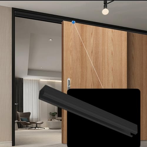 Rail Porte Coulissante Kit de Quincaillerie pour Porte de Grange à Voie Unique, Rail de Porte Coulissante pour 1/2 Portes, Kit de Quincaillerie pour Porte de Placard/ armoire Commerciale(Black,240cm (