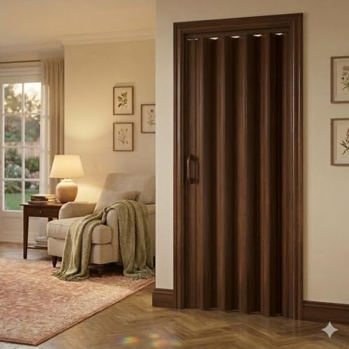 Porta a Soffietto Interna in PVC, Misura 84 x 215 cm, Riducibile e Reversibile, Spessore 6 mm, Senza Serratura con Chiusura Maniglia Magnetica, Prodotto già assemblato; MADE IN ITALY (Rovere venato)