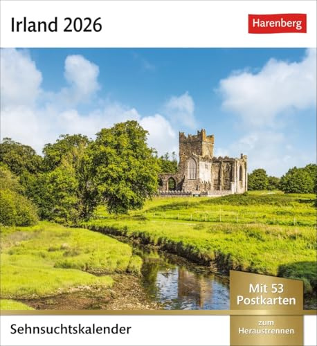 Sehnsuchtskalender Irland - Kalender 2026 - Harenberg-Verlag - Postkartenkalender mit 53 heraustrennbaren Postkarten - 16 cm x 17,5 cm