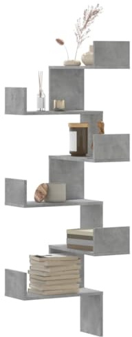 WKIEQACO Wand-Eckregal Betongrau 45x45x147 cm Holzregal Wandregale & Leisten