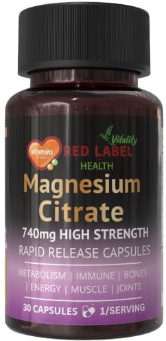 Magnesium Citrate 740mg 30 Vegan Capsules 1 Months Supply - Providing 220mg Elemental Magnesium Per Serving - High Strength Supplement GMO Free