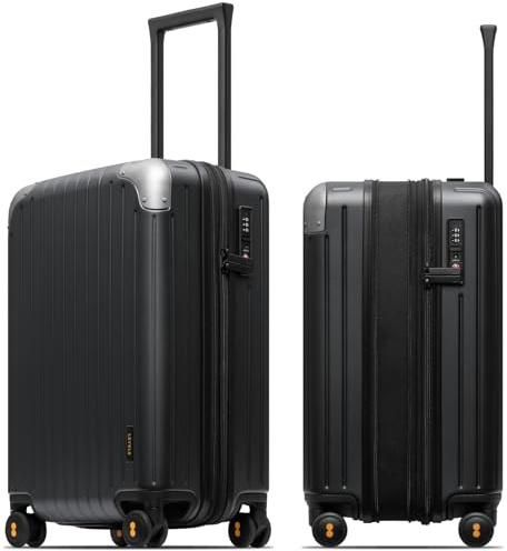 LEVEL8 Koffer Trolley Leicht Handgepäck Erweiterbar, 55cm, 36-42L | Hartschalenkoffer aus 100% Polycarbonat, Reisekoffer mit TSA, Business Trolley 4 Spinner Rollen, Schwarz