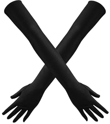 CERCTLA Long Elbow Satin Gloves, Ladies Long Evening Gloves, Fancy Dress Glove, Party Costume Accessories, for Wedding, Halloween, Fancy Dress, Satin Stretchy, Black