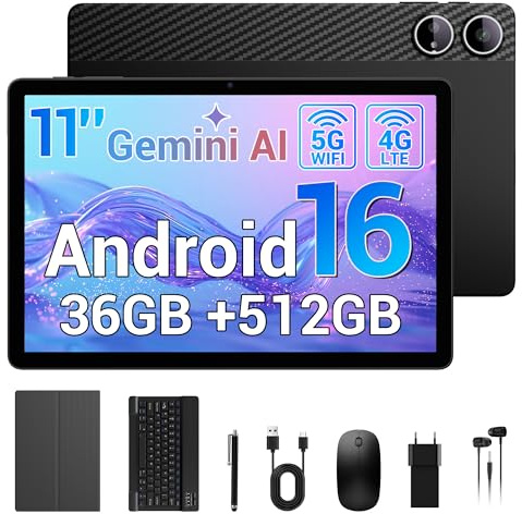 LORDWIT Tablette Android 16 11, 36 Go de RAM 512 Go de ROM/1 to TF, Double SIM 4G LTE Tablette avec Clavier, écran IPS HD 90 Hz, Octa Core, Widevine L1, WiFi, GPS, tablettes avec étui/écouteurs