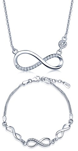 Yumilok 925 Sterling Silber Zirkonia Unendlichkeit Symbol Charm Armband Halskette Schmuck Set Armkette & Kette mit Anhänger Set für Damen Mädchen