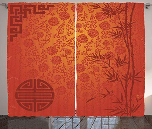 ABAKUHAUS Chinesisch Rustikaler Gardine, Traditionelle Natur-Kunst, Schlafzimmer Kräuselband Vorhang mit Schlaufen und Haken, 280 x 245 cm, Orange