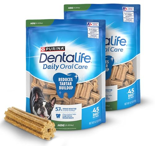 DentaLife Daily Oral Care Dog Treats for Small Dogs 5-20 lbs., Chewy Dental Treat to Freshen Breath and Fight Tartar, Chicken Flavor, 14.7 oz. each, 45 Chews each/90 Total Chews - 45 ct. Pouch