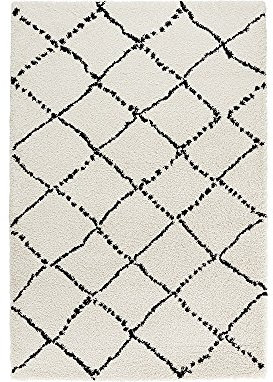 Mint Rugs Allure Teppich Rund Hochflor Wohnzimmer-Teppich Weich Flauschig Langflor Shaggy Flokati Rauten Muster für Wohnzimmer Küche Flur oder Schlafzimmer Creme-Schwarz ø 120 cm
