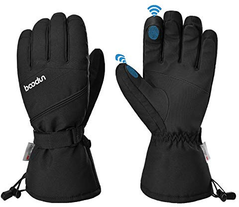 Baogaier Gants Ski Hiver Chaud Imperméables Écran Tactile pour Homme Femme, Gants Sport de Ski Fond Adultes pour Sports d'hiver de Plein Air, Cyclisme, Course à Pied, Snowboard -30℃ Froid - Noir/L