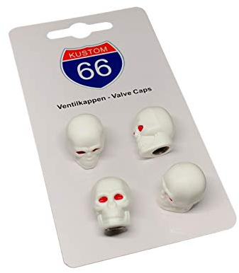 4er Set Ventilkappen Totenkopf v2 weiß für Auto und Motorrad