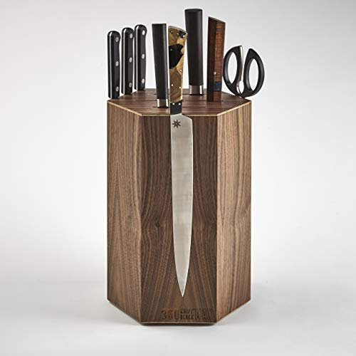 360 Knife Block MAX - (walnut) rotating, magnetic, knife block - NOW w/top slots - capacity for 20+ knives & 12 blades (Walnut wood)