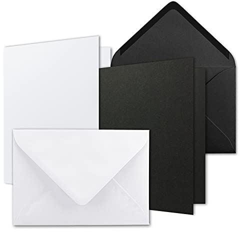 30x Karten-Set DIN B6 - Weiß - Schwarz - 12 x 17 cm Faltkarten mit Umschläge - 2 Farben - Nassklebung