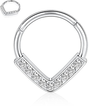 16G Daith Ring Teardrop Septum Schmuck Rook Clicker Ring Helix Clicker Nasenringe Hoop Silber 316L Chirurgenstahl Scharnier Segment Clicker Ring 8mm Knorpel Ohrringe Conch Piercing Schmuck
