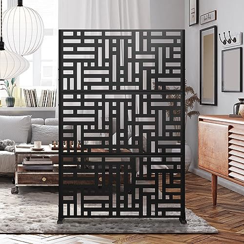 Elevens Brise-vue d'extérieur en métal – Séparateur d'extérieur autoportant – Clôture décorative pour balcon, terrasse – 183 x 119 cm (H x l) (noir-recouvrement)