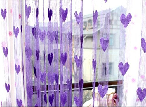 Herz Quaste PP Türvorhang Fenster niedliche Linie Fadenvorhang Badezimmer Produkte Silber Stoff Duschvorhang Liner (lila, Einheitsgröße)