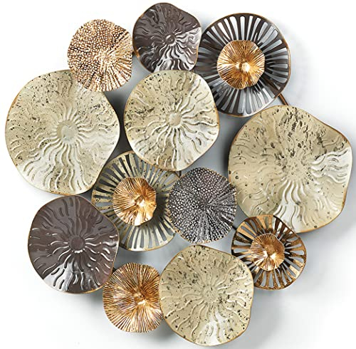 Kobolo Wandbild Wanddeko Metallbild 3D - Round - aus Metall 71x67x6cm in beige und Gold