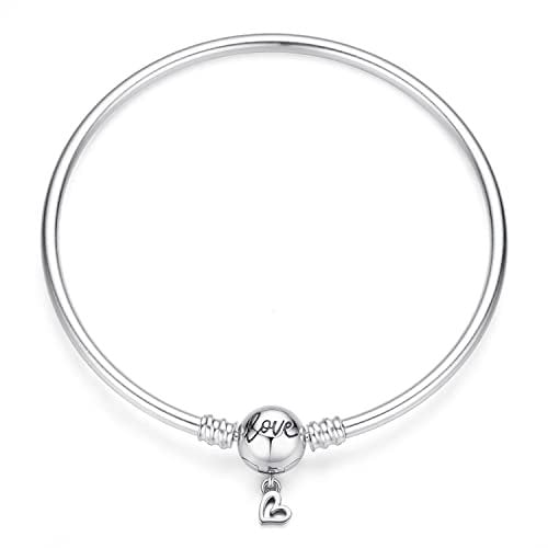 LNQOBU Bracciale in Argento con maglia Snake e chiusura a cuore Compatibile con Pandora Europei Charms da Donna