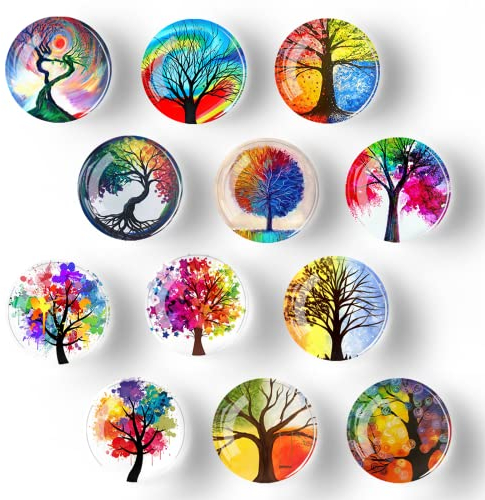 12 Piezas De Imanes De Vidrio Nevera - áRbol Redondo De La Vida Imanes para Nevera para Pizarras Blancas De Oficina, Refrigeradores, Armarios, Pizarra NiñOs