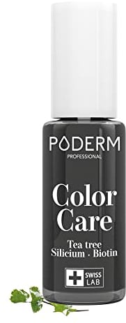 PODERM - TEEBAUM-NAGELLACK COLOR CARE Schwarz - verbessert das Aussehen für die gelbe oder brüchige Nägel - 2 IN 1 PFLEGE - Hergestellt in der Schweiz