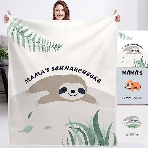 Geburtstagsgeschenk für Mama Geschenke für Mama Decke Faultier Geschenk, Beste Mutter Geburtstag Flanell Kuscheldecke Flauschig Personalisiert Wohndecke Reisedecke Sofa Blanket Grüne Weiche 130×150 cm