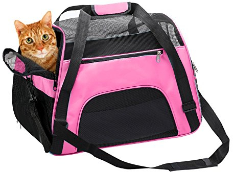 DONYER POWER Sac fourre-tout souple pour chiens et chats - Confortable - Approuvé par la compagnie aérienne - Sac de voyage pour petits animaux avec dessus et côtés en maille - Rose M