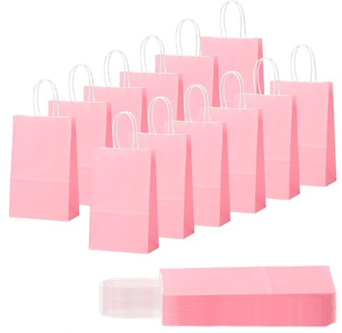 30Pcs Sac Papier Cadeau avec Poignées 15x8x21cm,Pochette Cadeaux Papier Rose,Pochette Cadeau Anniversaire Enfant, Sachet Bonbon Coloré pour Mariage, Halloween,Anniversaire,Noël,Party