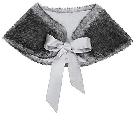 Flower Girls Faux Fur Bolero Long Sleeve Princess Shrug Fashion Kids Cape Bridesmaid Shawl Wrap Bow Tippet Shoulder Cover Up for Wedding Party Dress Accessories
