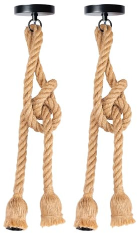 OneUan Lámpara colgante industrial,Retro para Bombilla E27,Cuerda Techo doble cabeza de cáñamo,Iluminación colgante para comedor,sala,restaurante,bar,cafetería (2 UNIDAD 1M=50CM+50CM)