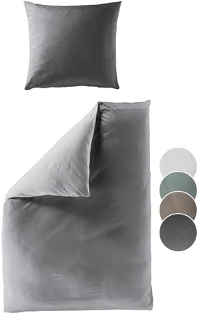 liebling Renforcé Bettwäsche Stein grau, 1 x Bettbezug 135 x 200 cm + 1 x Kissenbezug 40 x80, Bettzeug aus 100% seidig weicher Baumwolle, 60 Grad, Ökotex Made in Green