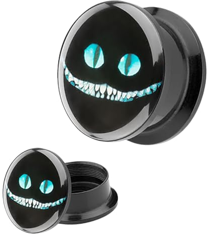 Piersando Ohr Plug Flesh Tunnel Piercing Ohrpiercing Picture Motiv Cheshire Cat Grinsekatze 6mm
