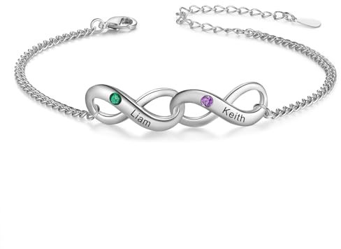 ALBERTBAND Personalisiertes Damen Armband mit Namens Geburtsstein Silber Infinity Armbändern Geschenke für Mama Tochter Mädchen Beste Freundin Weihnachten Valentinstag (B-2 stone)