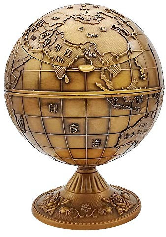 fumooa Vintage Metall mit Deckel Globe Aschenbecher EuropäIsch Retro Haus BüRo Hotel Aschenbecher Dekor ZubehöR, Gold
