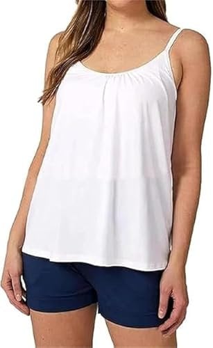 2024 Summer Casual Adjustable Spaghetti Strap Camisole, Loose Fitting Tank Top with Built in Bra, Womens Built in Bra Tank Tops (UK, Alpha, XL, Regular, Regular, White)