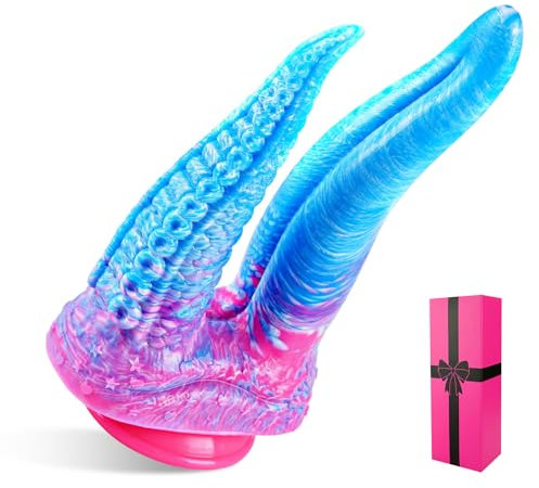 Dildo doble de 21.5 cm con tentáculos de monstruo, realista, grande, de silicona, con base de succión fuerte, dildo doble con lengua, juguete para lesbianas