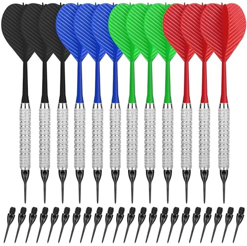 CyeeLife Dartpfeile mit Kunststoffspitze,12 Stück Soft Darts Pfeile Set mit 100 Kunststoff Dartspitzen für elektronische dartscheibe