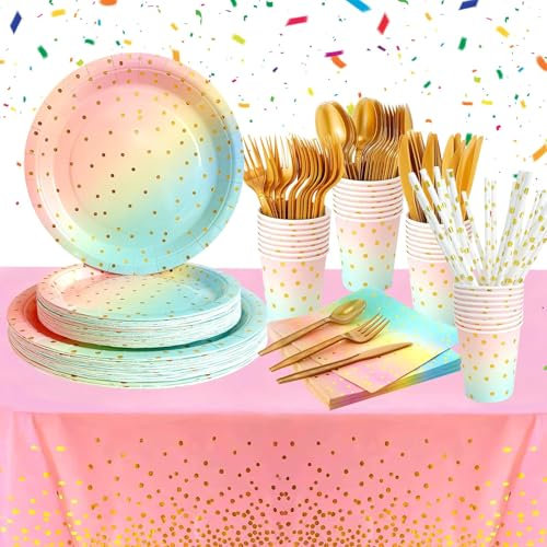 Vajilla de Fiesta, 161pcs de Vajilla para Fiestas, Platos Vasos Servilletas Cubiertos Fiesta Cumpleaños Bodas Baby Shower Aniversarios,Suministros de Fiesta(20 Invitados)
