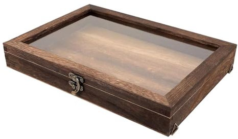Colcolo Vitrine für Holzexemplare, Sammelbox mit transparenter Oberseite, staubdichter Halter für Kleinteile, Vitrine für getrocknete Blumen, 31cmx22cmx4cm