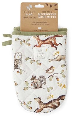 Cooksmart Forest Fable Set of 2 Neoprene Microwave Mini Mitts | British Designed Heat-Resistant Gloves | 100% Cotton Twill & Neoprene | Woodland Animal Print | Machine Washable Kitchen Essentials