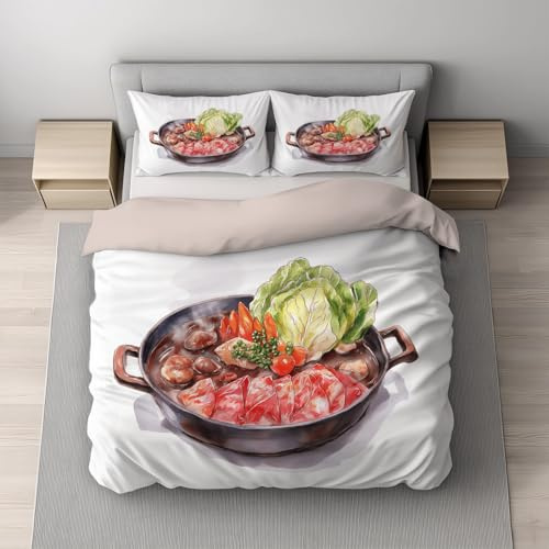 Generisch Bettwäsche Sets, Wendebettwäsche Bedding, Ultraweich Hochwertiger Mikrofaser, Stoff Hautfreundlich, mit Unsichtbarem Reißverschluss Super King 240 x 220 cm Weiß Aquarell Feuertopf