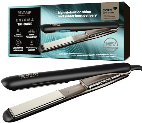 REVAMP Enigma Tri Care Ionen Glätteisen Keramik-Infrarot - Progloss | Haarglätter, Infrarot-Platten, Progloss Öle, Glänzendes Haar, Schonendes Styling, Wellen, Locken