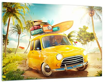 Wandbilder Dekoration Wohnzimmer Auto Strand Reise Sommer Bilder auf Glas 120x80cm Glasbild Schlafzimmer Küche Deko Wand Kunstdruck Art Groß XXL Wanddeko Bild im Glas Modern Wall Decor GAA120x80-2839