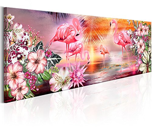 murando - Leinwandbild Landschaft Blumen Flamingo, 150x50 cm, 1-teilig | Hochwertige Leinwand, sofort aufhängbar, ideal fürs Wohn- oder Schlafzimmer, wasserfest und lichtecht, langlebig, stilvoll