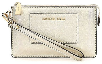 Michael Kors Small Gusset Pocket Silver Leather Zip Top Wristlet - Pale Gold