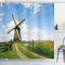 ABAKUHAUS Windmühle Duschvorhang, Holland im Frühjahr, Stoffliches Gewebe Badezimmerdekorationsset mit Haken, 175 x 200 cm, Blassblau Aprikose