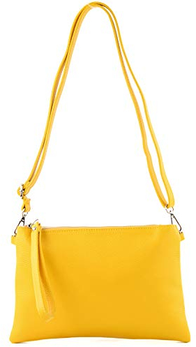 modamoda de T186 Damen Leder Clutch Umhängetasche Abendtasche handmade in Italy, Farbe:Sonnengelb