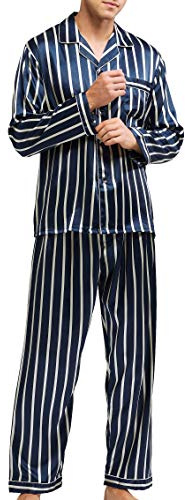Herren Schlafanzug Pyjama Set Satin Nachtwäsche Langen Ärmel Loungewear