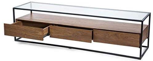 Casa Padrino Luxus Fernsehschrank Braun/Schwarz 150 x 40 x H. 40 cm - TV Schrank mit gehärteter Glasplatte und 3 Schubladen - Wohnzimmermöbel