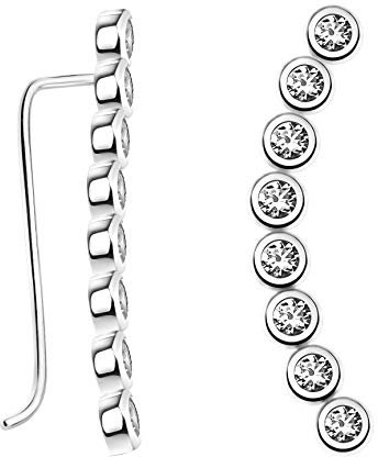 SOFIA MILANI - Pendientes para Mujeres en Plata de Ley 925 - con Circonitas - Pendientes de Trepador de Curvado - 20711