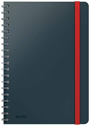 Leitz linierter Collegeblock mit Hardcover, großes B5-Format (Tablet, iPad), 80 Blatt, 160 Seiten, Spiralgebunden, 100 g/m² Papier FSC-zertifiziert, Soft Touch, Für Büro, Studium, Grau, Cosy, 45270089