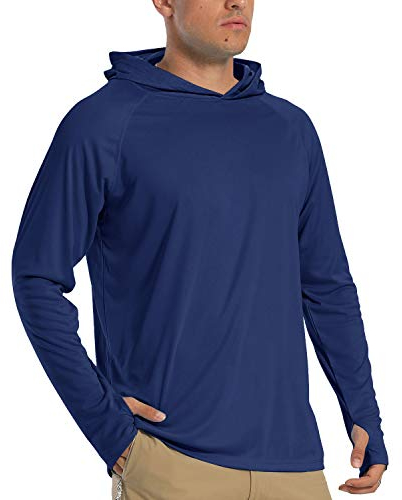 TACVASEN Sun Protection Shirts for Men Walking Tops Long Sleeve Hoodies Lightweight UV Protection Tops Summer Rash Guard Navy Blue